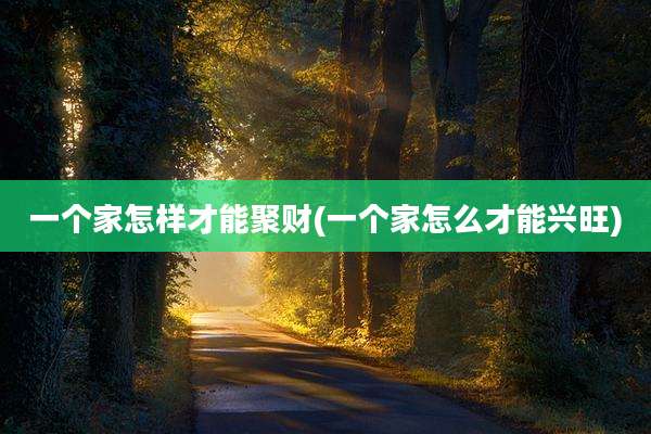 一个家怎样才能聚财(一个家怎么才能兴旺)