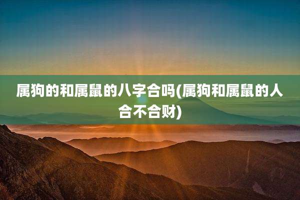 属狗的和属鼠的八字合吗(属狗和属鼠的人合不合财)