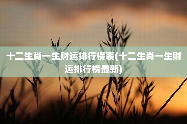 十二生肖一生财运排行榜表(十二生肖一生财运排行榜最新)
