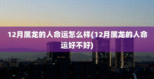 12月属龙的人命运怎么样(12月属龙的人命运好不好)
