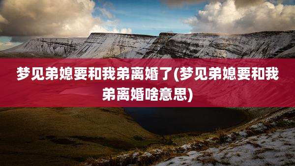 梦见弟媳要和我弟离婚了(梦见弟媳要和我弟离婚啥意思)