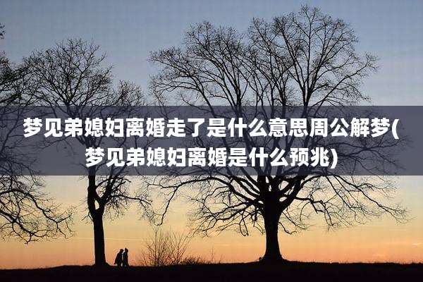 梦见弟媳妇离婚走了是什么意思周公解梦(梦见弟媳妇离婚是什么预兆)