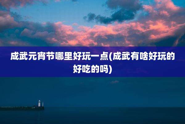 成武元宵节哪里好玩一点(成武有啥好玩的好吃的吗)