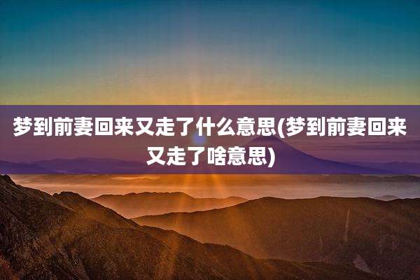 梦到前妻回来又走了什么意思(梦到前妻回来又走了啥意思)