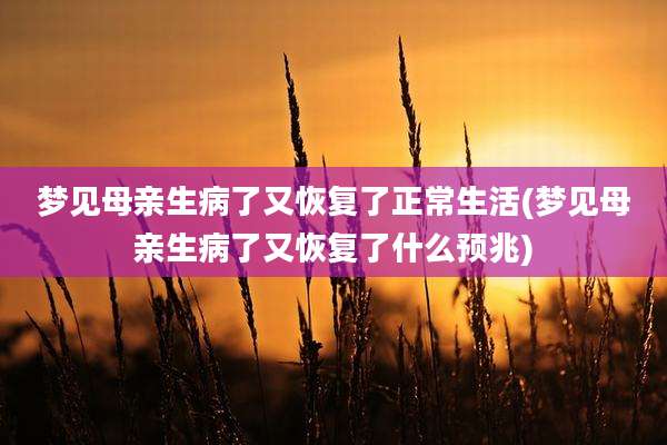 梦见母亲生病了又恢复了正常生活(梦见母亲生病了又恢复了什么预兆)