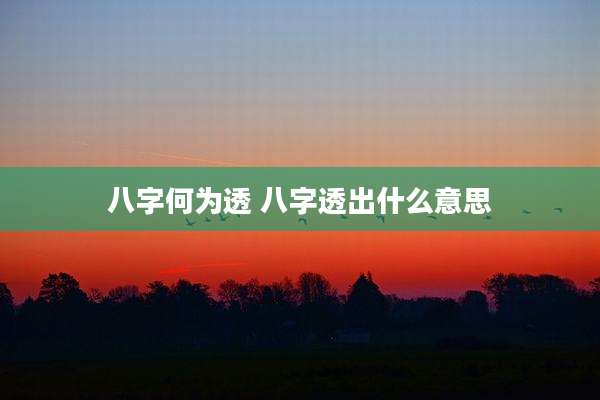 八字何为透 八字透出什么意思