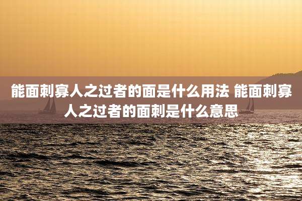 能面刺寡人之过者的面是什么用法 能面刺寡人之过者的面刺是什么意思