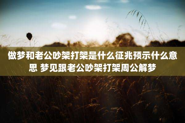 做梦和老公吵架打架是什么征兆预示什么意思 梦见跟老公吵架打架周公解梦