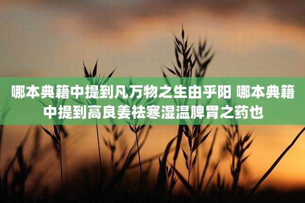哪本典籍中提到凡万物之生由乎阳 哪本典籍中提到高良姜祛寒湿温脾胃之药也