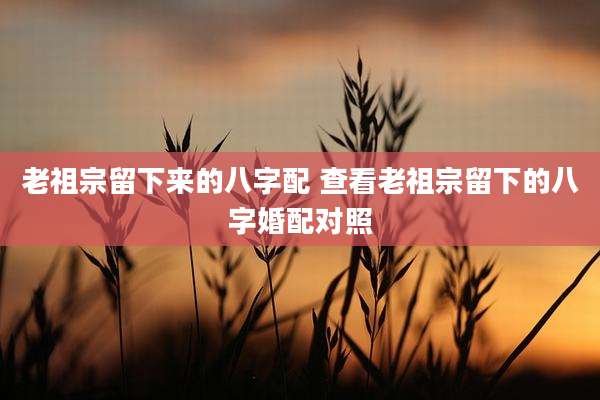 老祖宗留下来的八字配 查看老祖宗留下的八字婚配对照