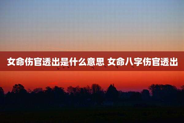 女命伤官透出是什么意思 女命八字伤官透出