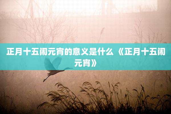 正月十五闹元宵的意义是什么 《正月十五闹元宵》