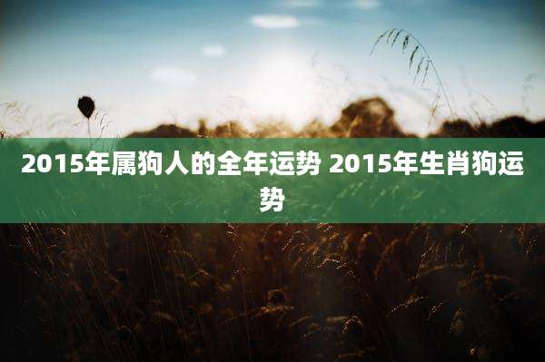 2015年属狗人的全年运势 2015年生肖狗运势