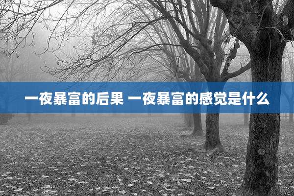 一夜暴富的后果 一夜暴富的感觉是什么