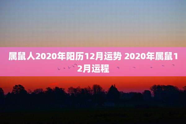 属鼠人2020年阳历12月运势 2020年属鼠12月运程