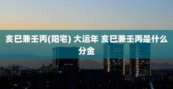 亥巳兼壬丙(阳宅) 大运年 亥巳兼壬丙是什么分金