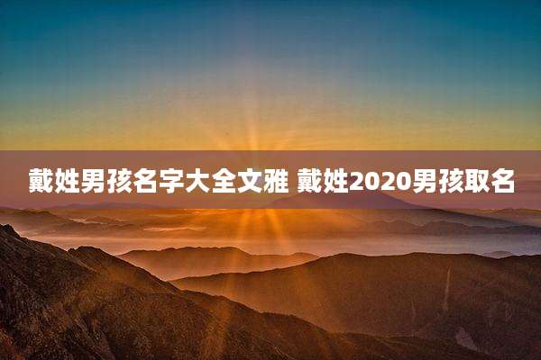 戴姓男孩名字大全文雅 戴姓2020男孩取名