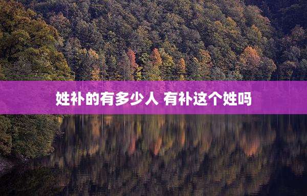 姓补的有多少人 有补这个姓吗