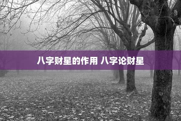 八字财星的作用 八字论财星