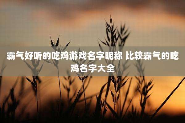霸气好听的吃鸡游戏名字昵称 比较霸气的吃鸡名字大全