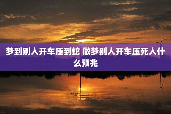 梦到别人开车压到蛇 做梦别人开车压死人什么预兆