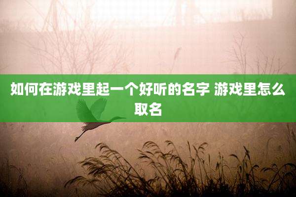 如何在游戏里起一个好听的名字 游戏里怎么取名