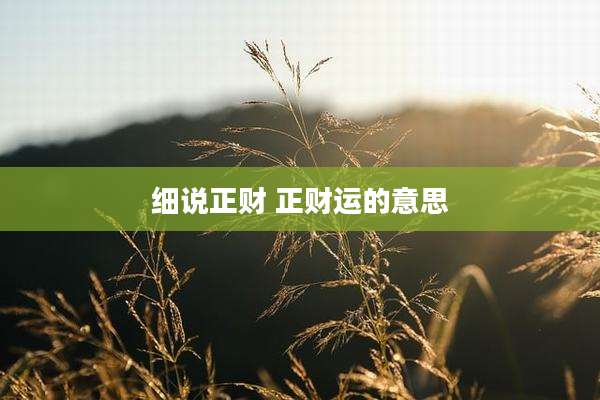 细说正财 正财运的意思