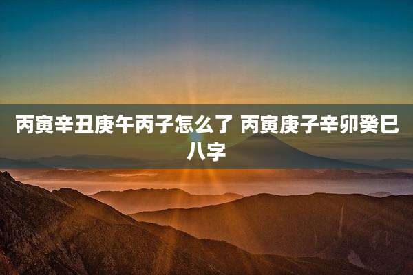 丙寅辛丑庚午丙子怎么了 丙寅庚子辛卯癸巳八字