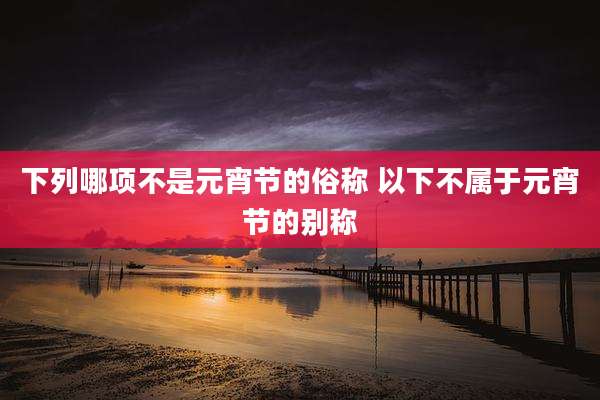 下列哪项不是元宵节的俗称 以下不属于元宵节的别称