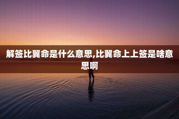 解签比翼命是什么意思,比翼命上上签是啥意思啊