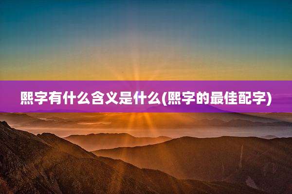 熙字有什么含义是什么(熙字的最佳配字)