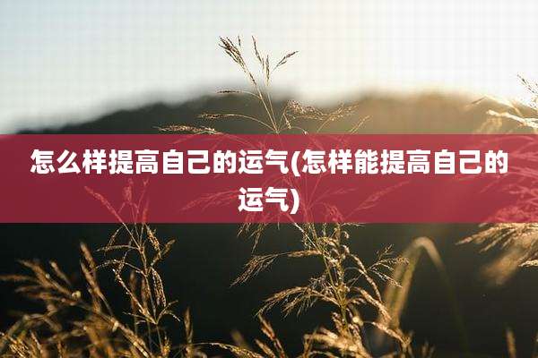 怎么样提高自己的运气(怎样能提高自己的运气)
