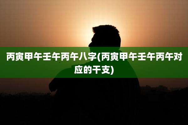 丙寅甲午壬午丙午八字(丙寅甲午壬午丙午对应的干支)