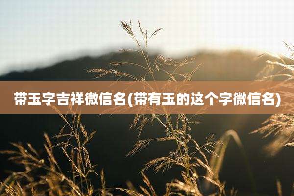 带玉字吉祥微信名(带有玉的这个字微信名)