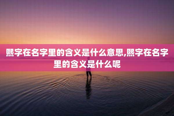 熙字在名字里的含义是什么意思,熙字在名字里的含义是什么呢