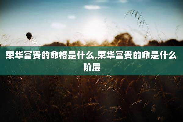 荣华富贵的命格是什么,荣华富贵的命是什么阶层