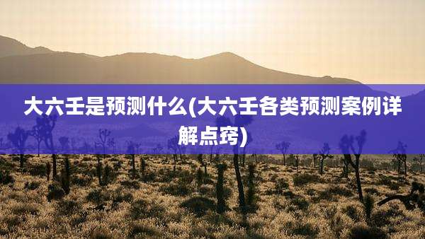 大六壬是预测什么(大六壬各类预测案例详解点窍)