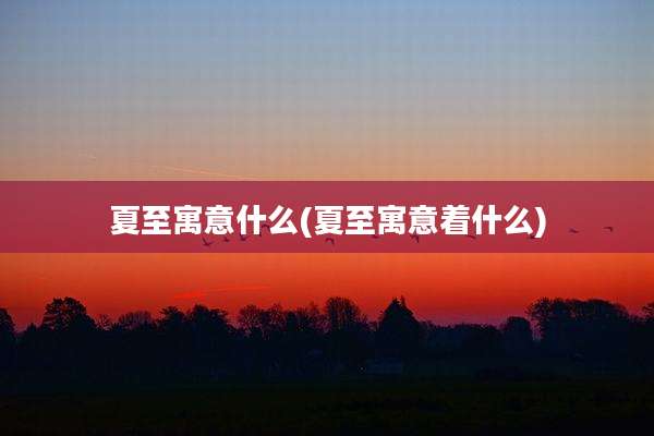 夏至寓意什么(夏至寓意着什么)