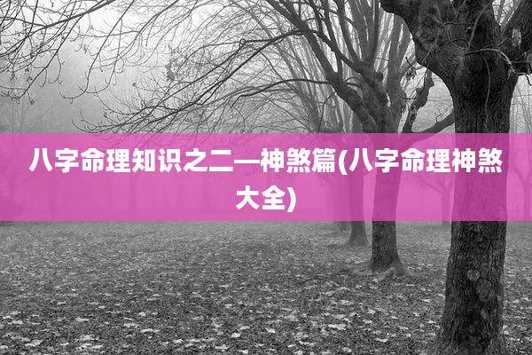 八字命理知识之二—神煞篇(八字命理神煞大全)