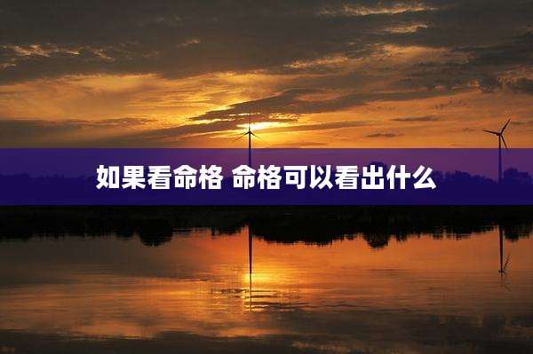 如果看命格 命格可以看出什么