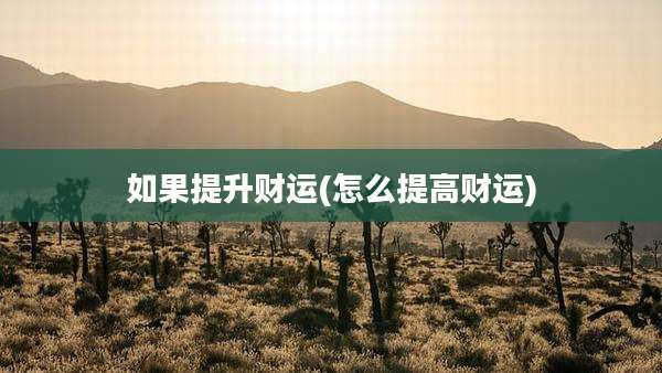 如果提升财运(怎么提高财运)