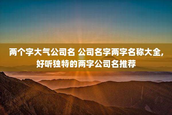 两个字大气公司名 公司名字两字名称大全,好听独特的两字公司名推荐