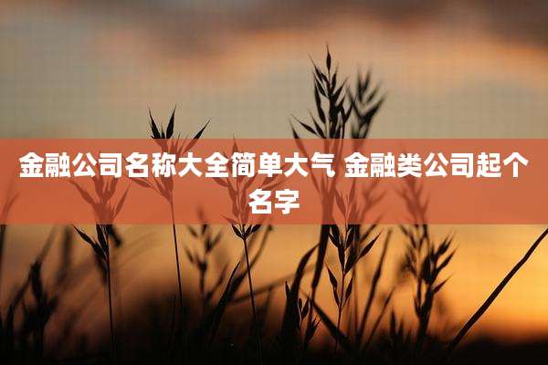 金融公司名称大全简单大气 金融类公司起个名字