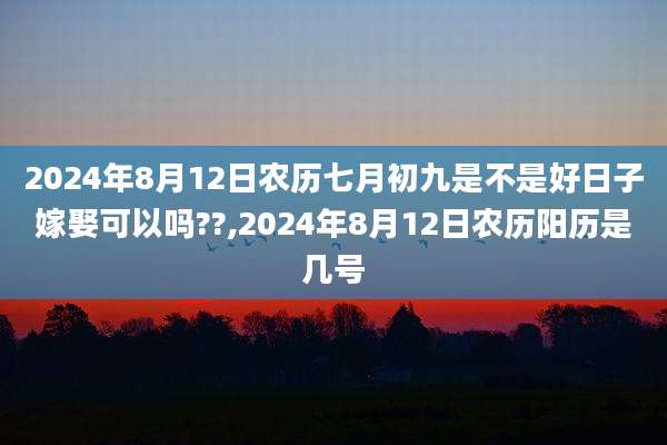2024年8月12日农历七月初九是不是好日子嫁娶可以吗??,2024年8月12日农历阳历是几号