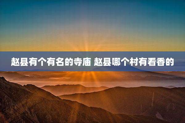 赵县有个有名的寺庙 赵县哪个村有看香的