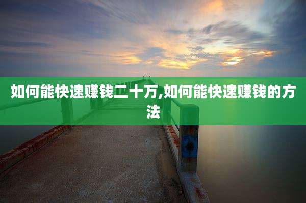 如何能快速赚钱二十万,如何能快速赚钱的方法