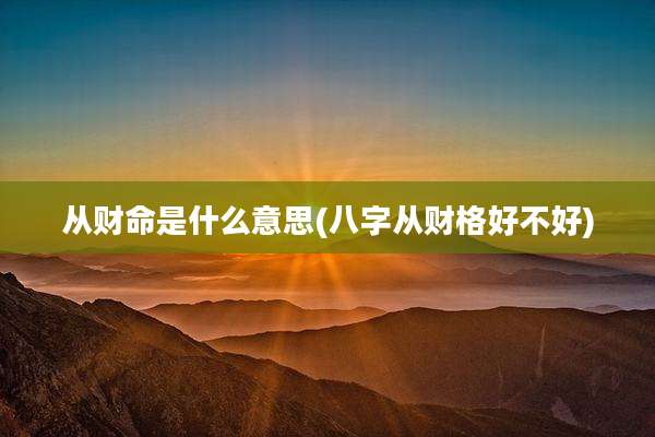 从财命是什么意思(八字从财格好不好)