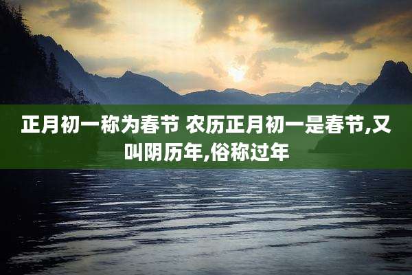 正月初一称为春节 农历正月初一是春节,又叫阴历年,俗称过年