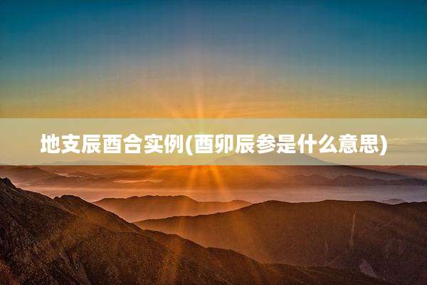 地支辰酉合实例(酉卯辰参是什么意思)