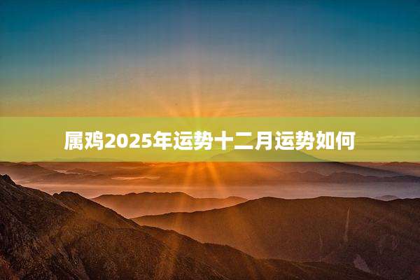 属鸡2025年运势十二月运势如何